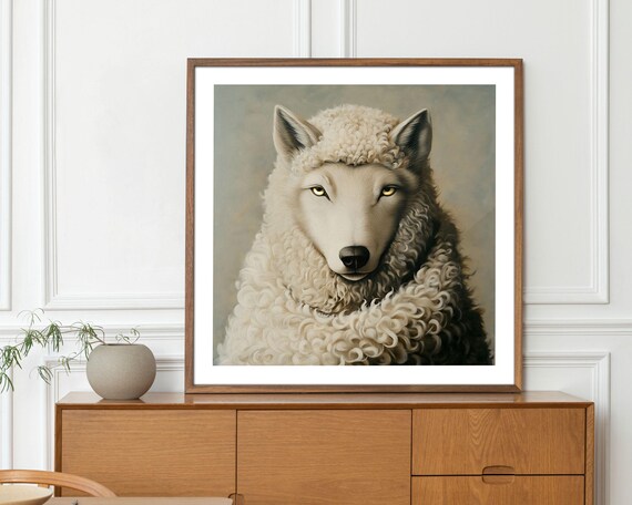 Wolf In Sheeps Clothing Surreal Portrait Symbolic Animal Art Poster