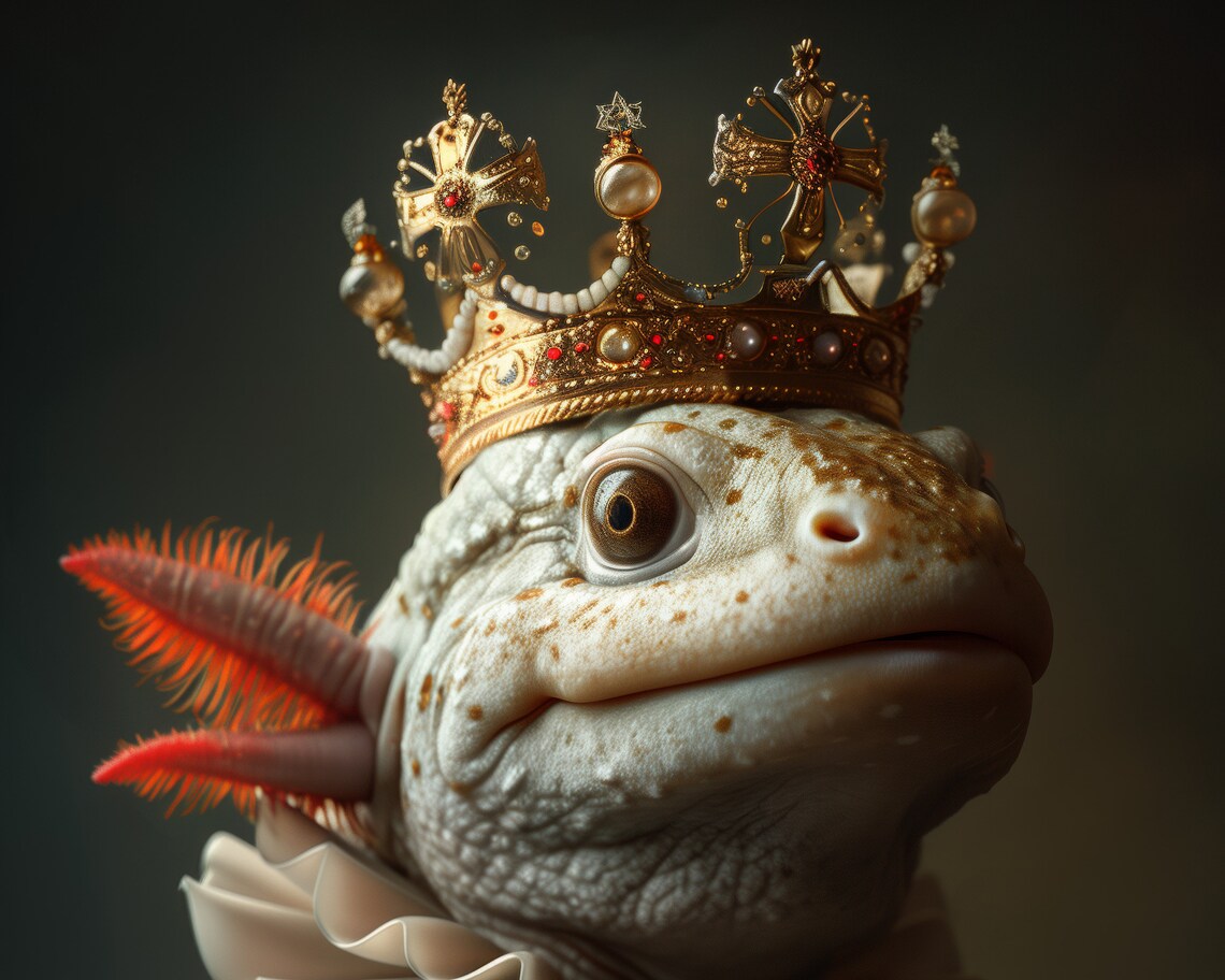 Royal Axolotl In Gold Crown Regal Amphibian Portrait Wall Art Poster - Image 5