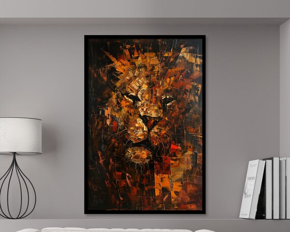 Lion Abstract Golden Mosaic Face Palette Knife Wildlife Wall Art Poster