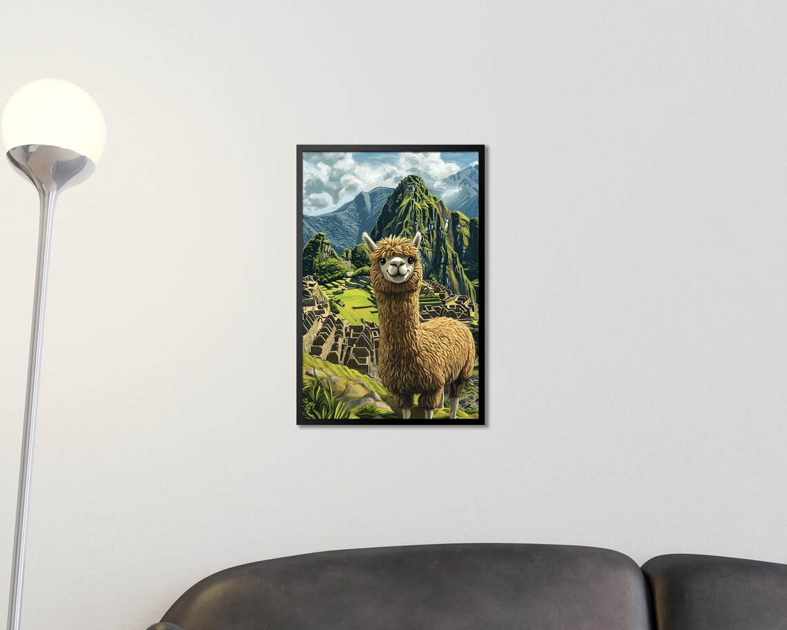 Smiling Alpaca at Machu Picchu Ruins Peru Andes Travel Poster - Image 2