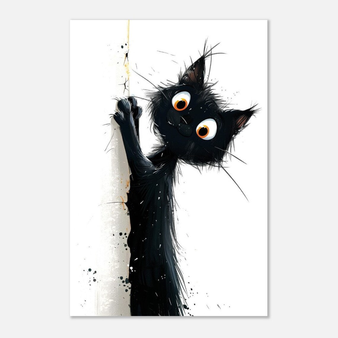 Funny Peeking Black Cat Cartoon Ink Splatter Nursery Wall Art Poster - Image 3
