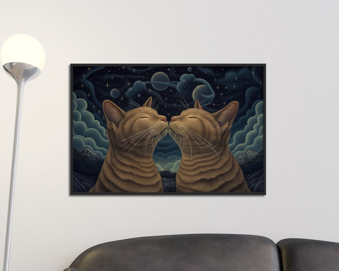 Meerkat Pair Nose To Nose Starry Sky Celestial Night Animal Wall Art - Image 4