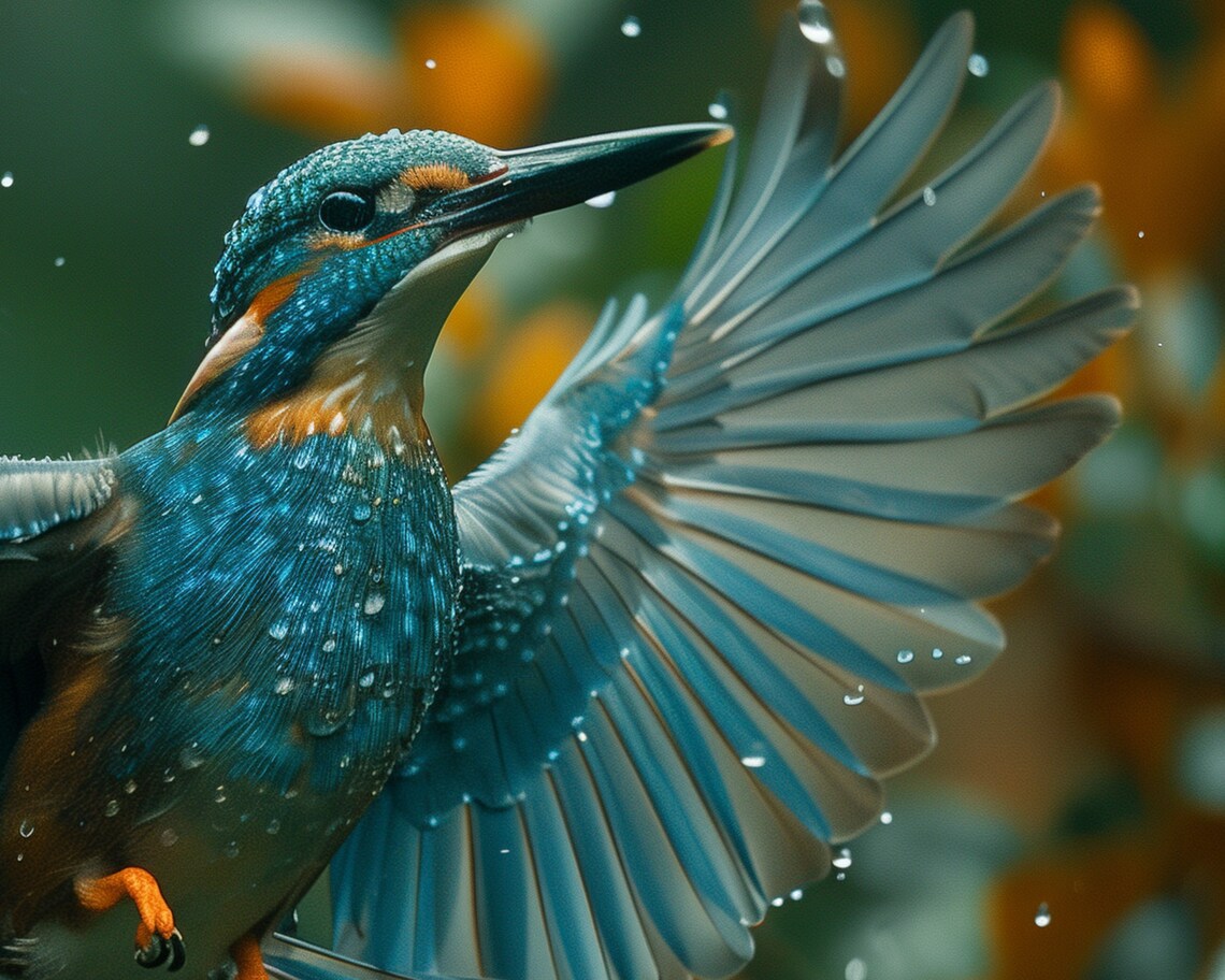 Kingfisher In Flight Water Droplets Vibrant Birdwatcher Nature Poster - Image 5
