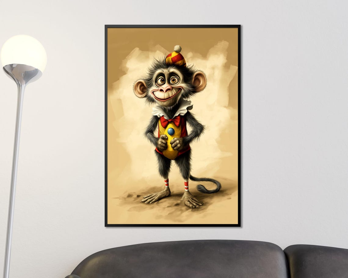 Funny Clown Monkey In Circus Costume Whimsical Kids Room Art Poster - Image 2