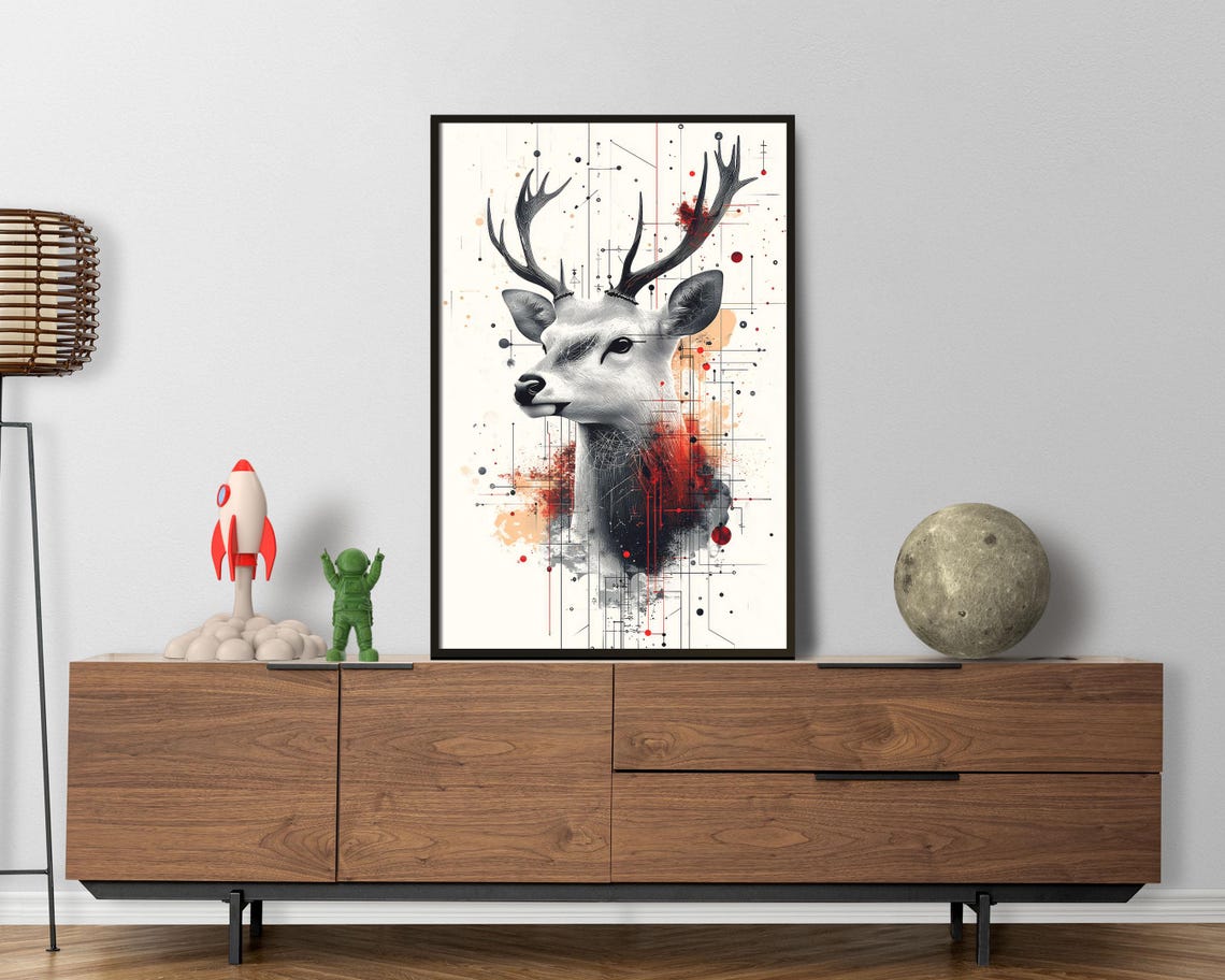Abstract Geometric Deer Art Print Modern Animal Wall Art Bold Antler Design For Contemporary Home Decor - Image 4