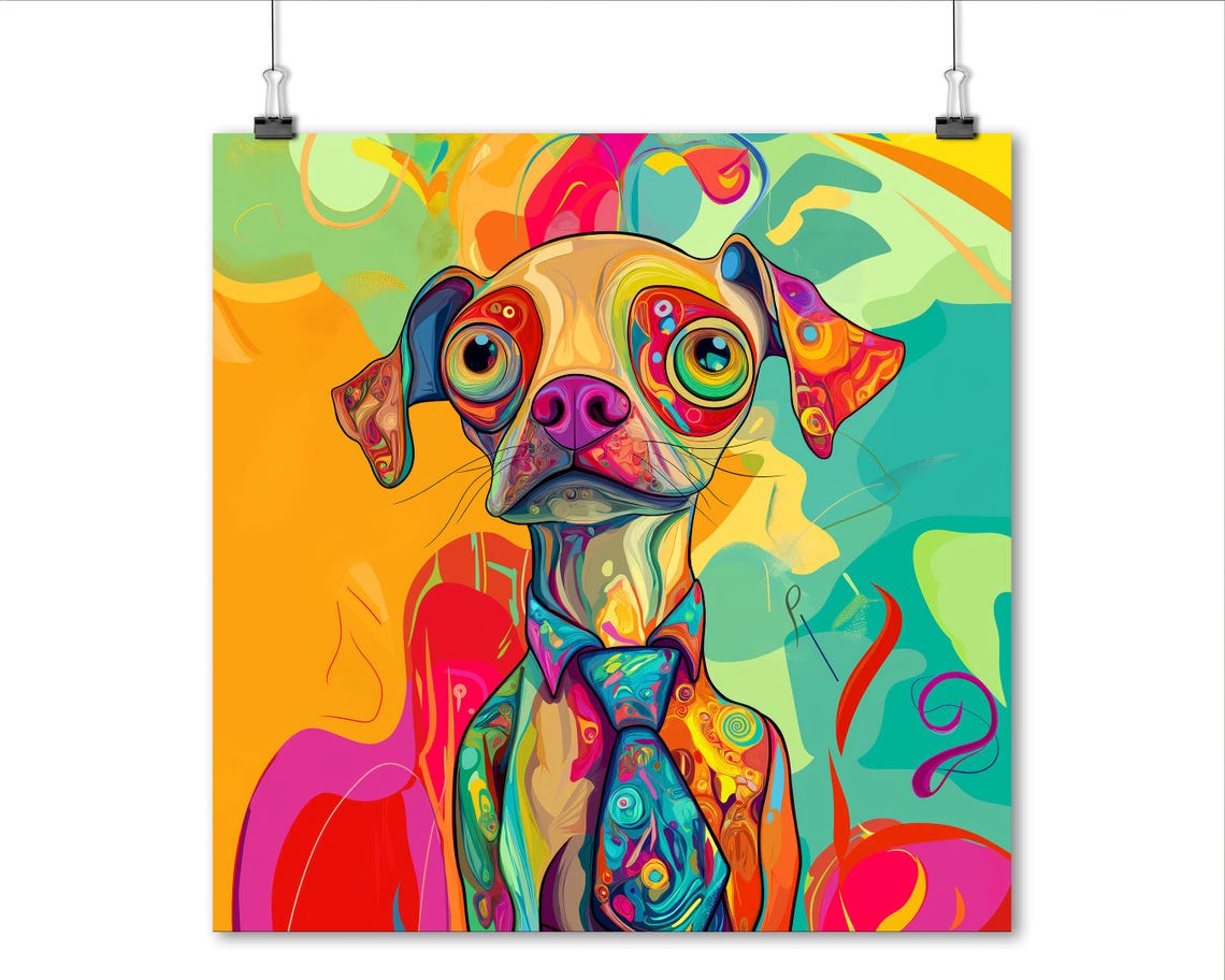 Colorful Abstract Dog In Tie Pop Art Vibrant Happy Puppy Poster - Image 4