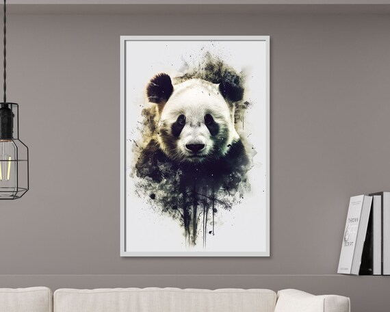 Watercolor Panda Portrait Head Close Up Ink Splash Wildlife Art Poster