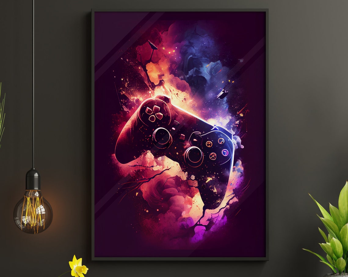 Exploding Game Controller Cosmic Nebula Purple Gaming Wall Poster