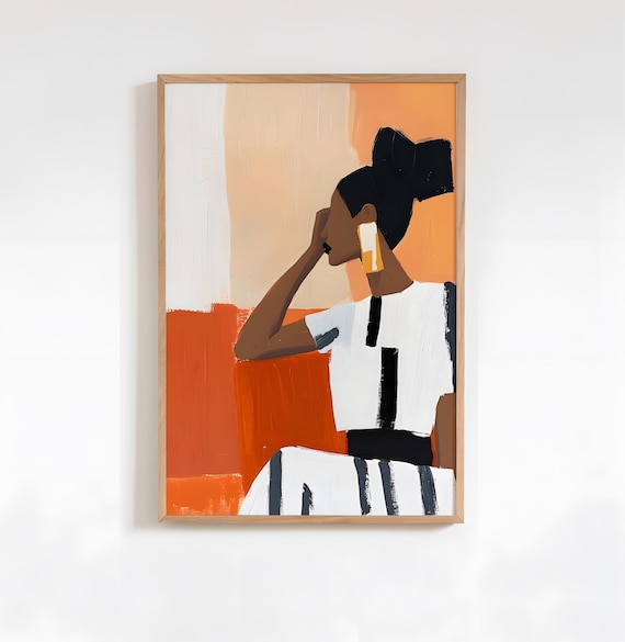 Orange Abstract Modern Woman Portrait Contemporary Art Poster
