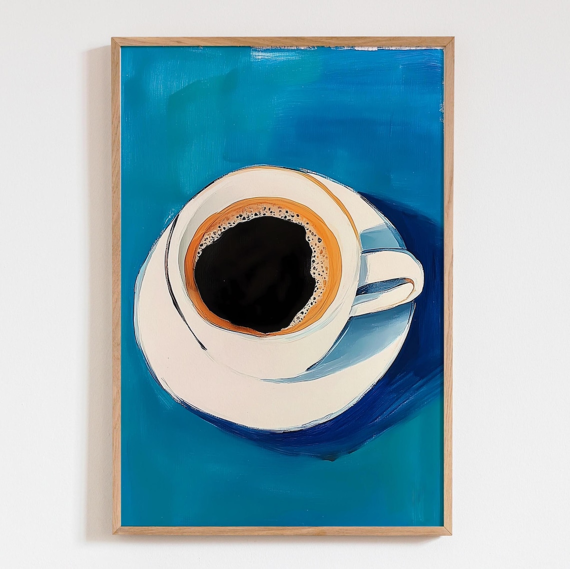 Royal Blue Coffee Cup Art Print, Kitchen Bar Decor