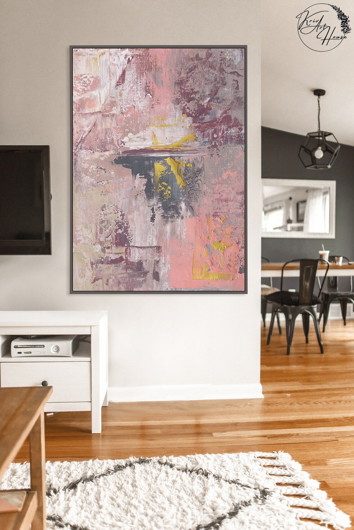Pink Gray Abstract Gold Accents Soft Modern Decor Wall Art Poster - Image 4