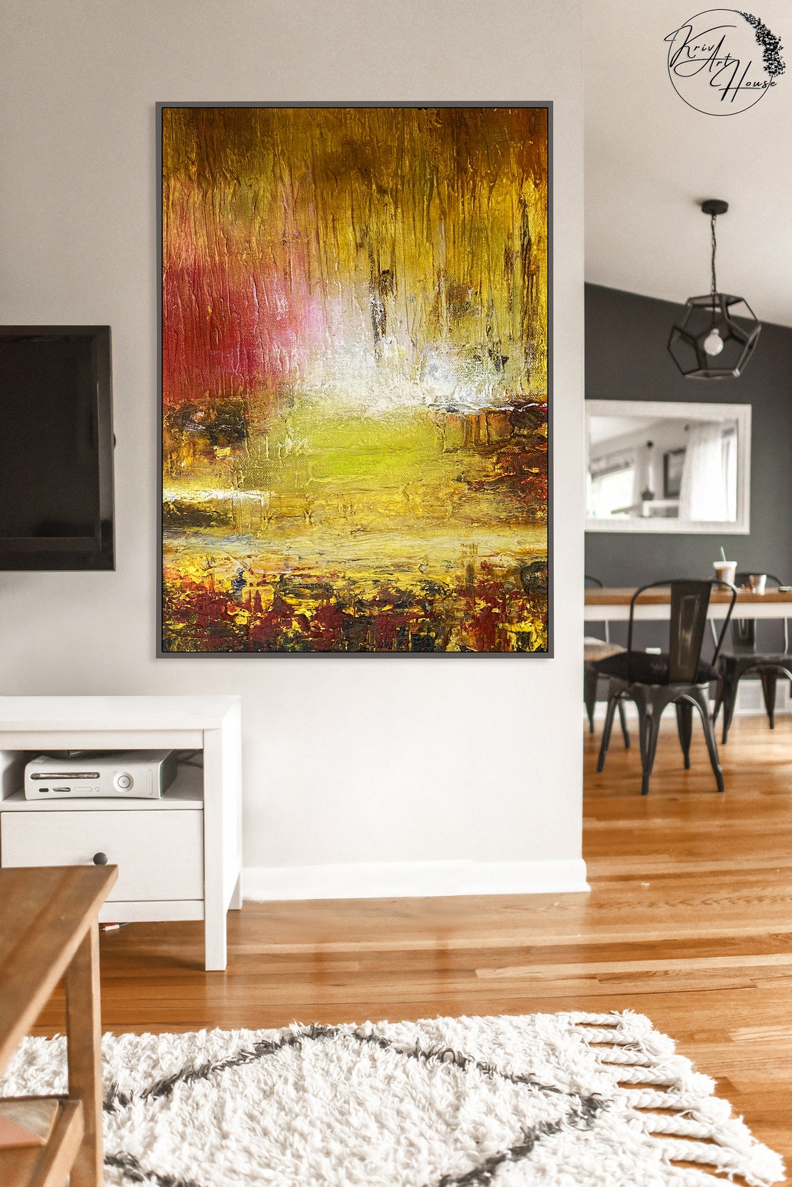 Mustard Gold Abstract Glowing Sunset Drips Textured Art Poster - Image 2