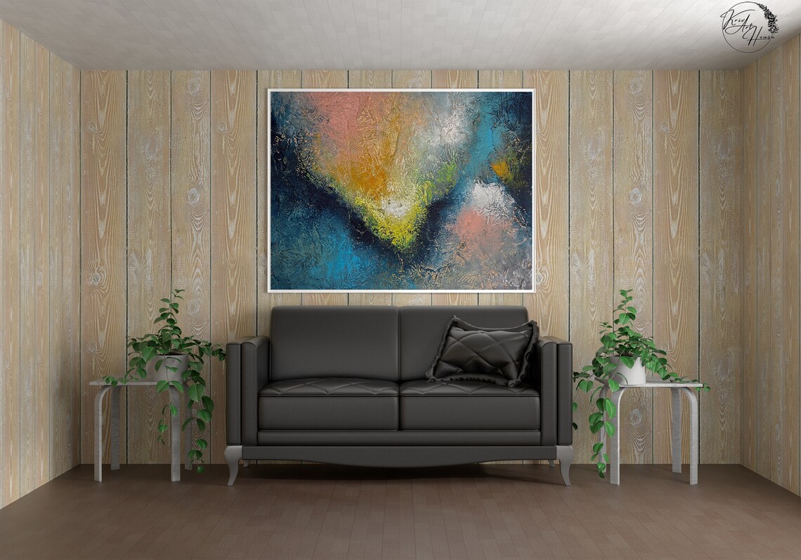 Blue Textured Abstract Painting, Oversize Wall Art - Image 3