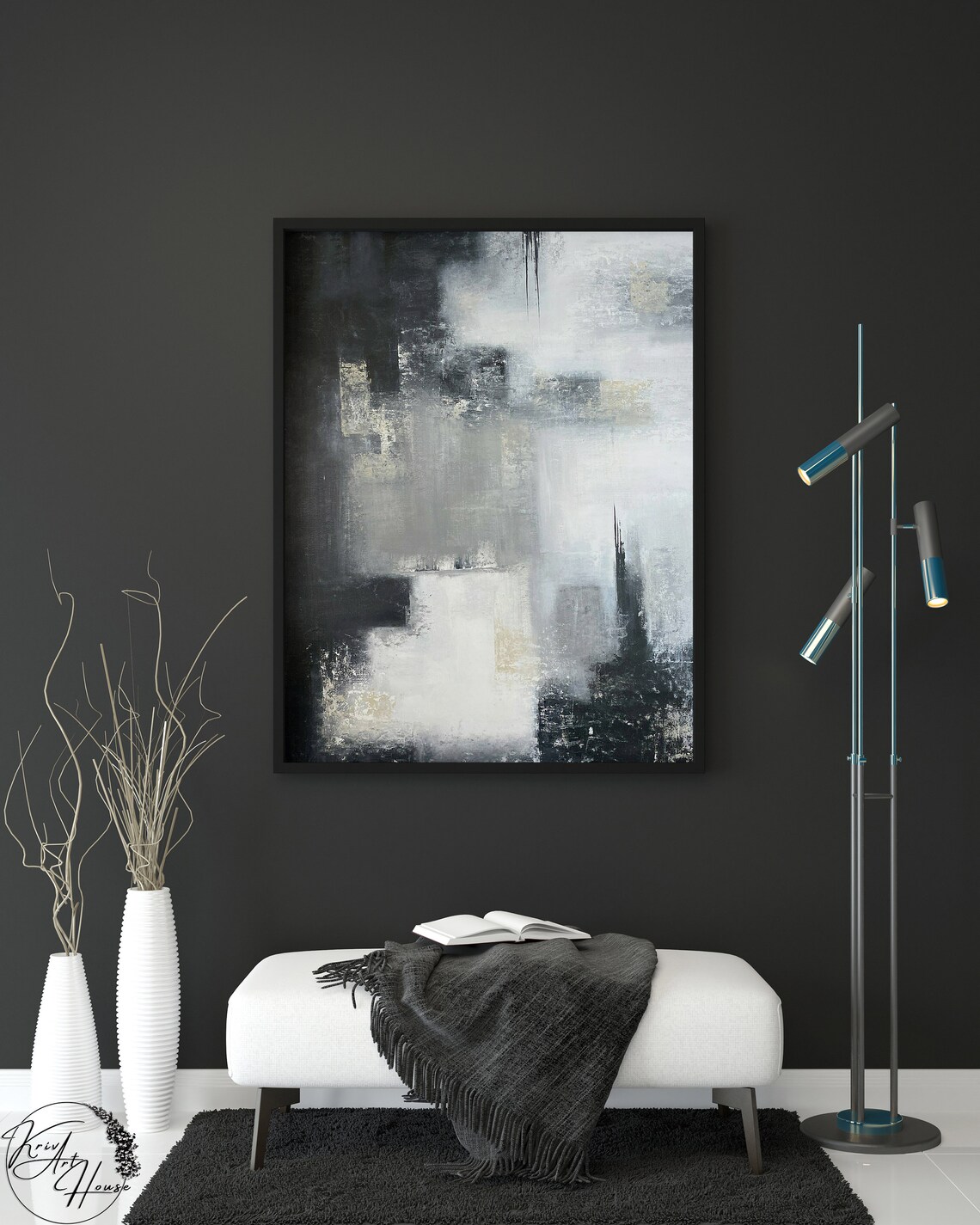 Black and White Abstract Painting Trendy Art Print - Image 2