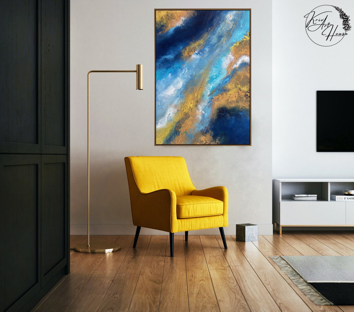 Navy Blue Gold White Diagonal Elegant Abstract Square Poster - Image 3