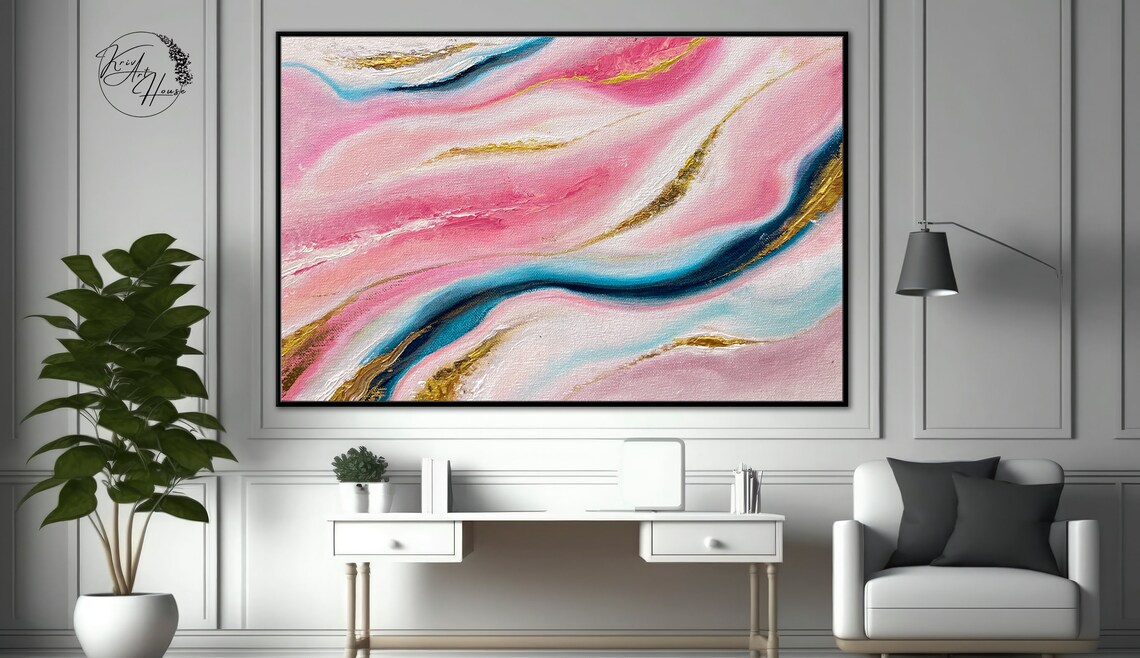 Original Brush Strokes Pink And Blue Art Print - Image 4