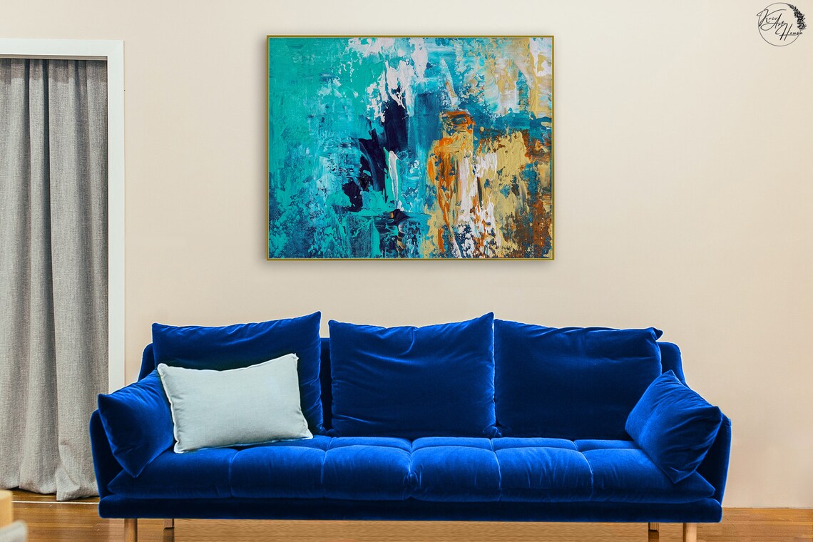 Blue and Orange Abstract Art Print, Home Gym Decor - Image 3