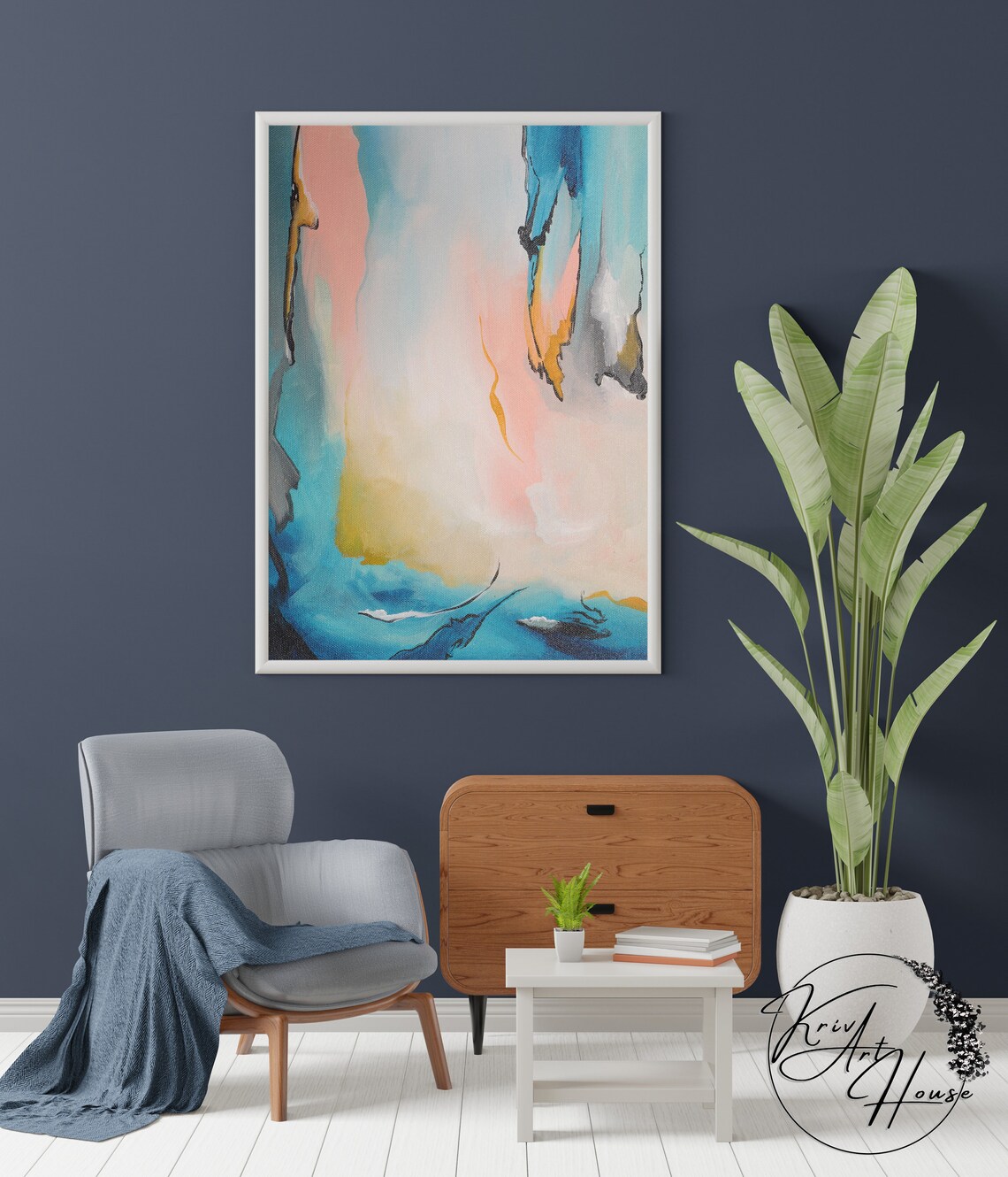 Blue And Pink Abstract Painting, Oversized Art Print - Image 4