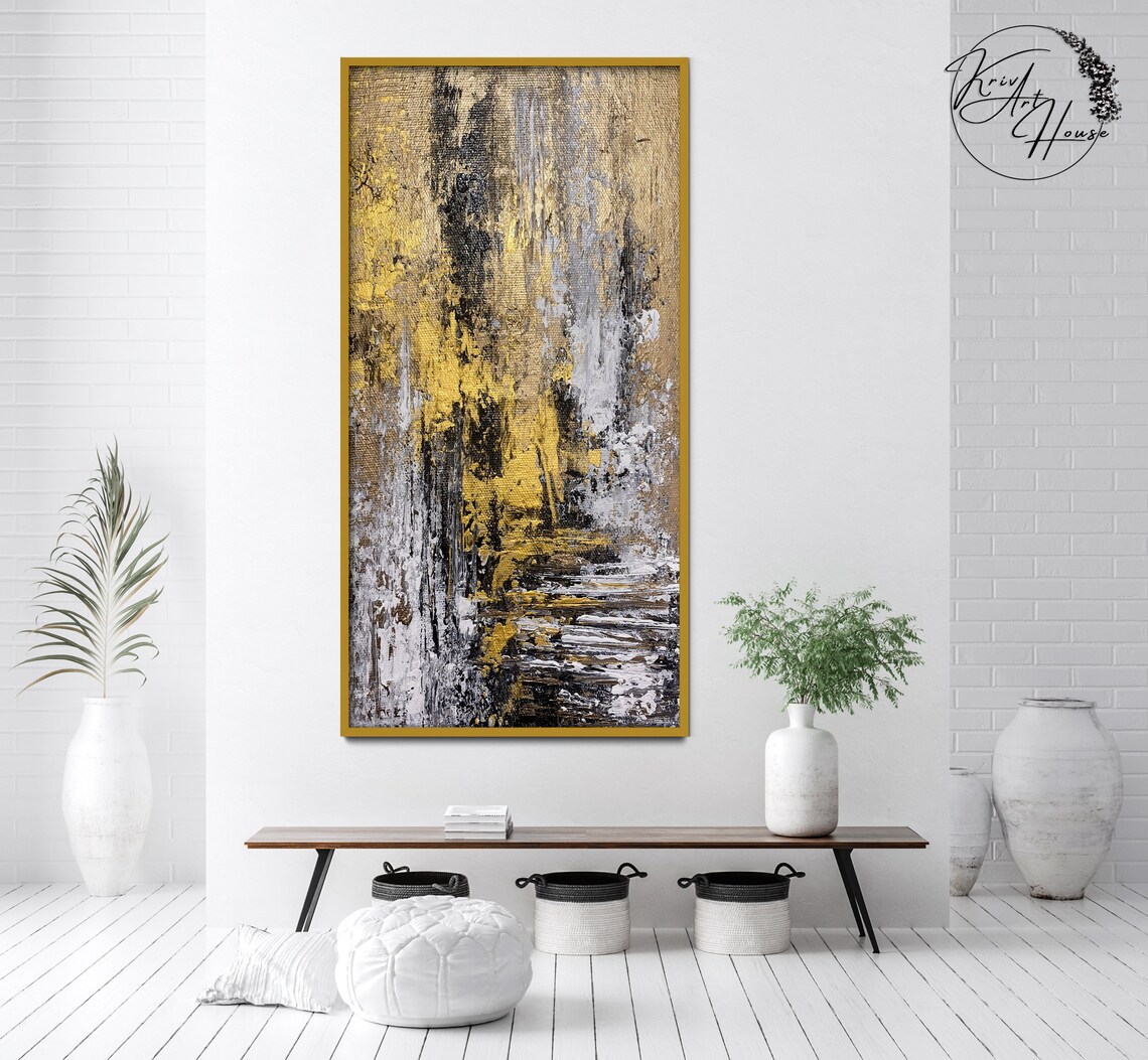 Gold Black White Textured Abstract Square Modern Wall Art Poster - Image 3