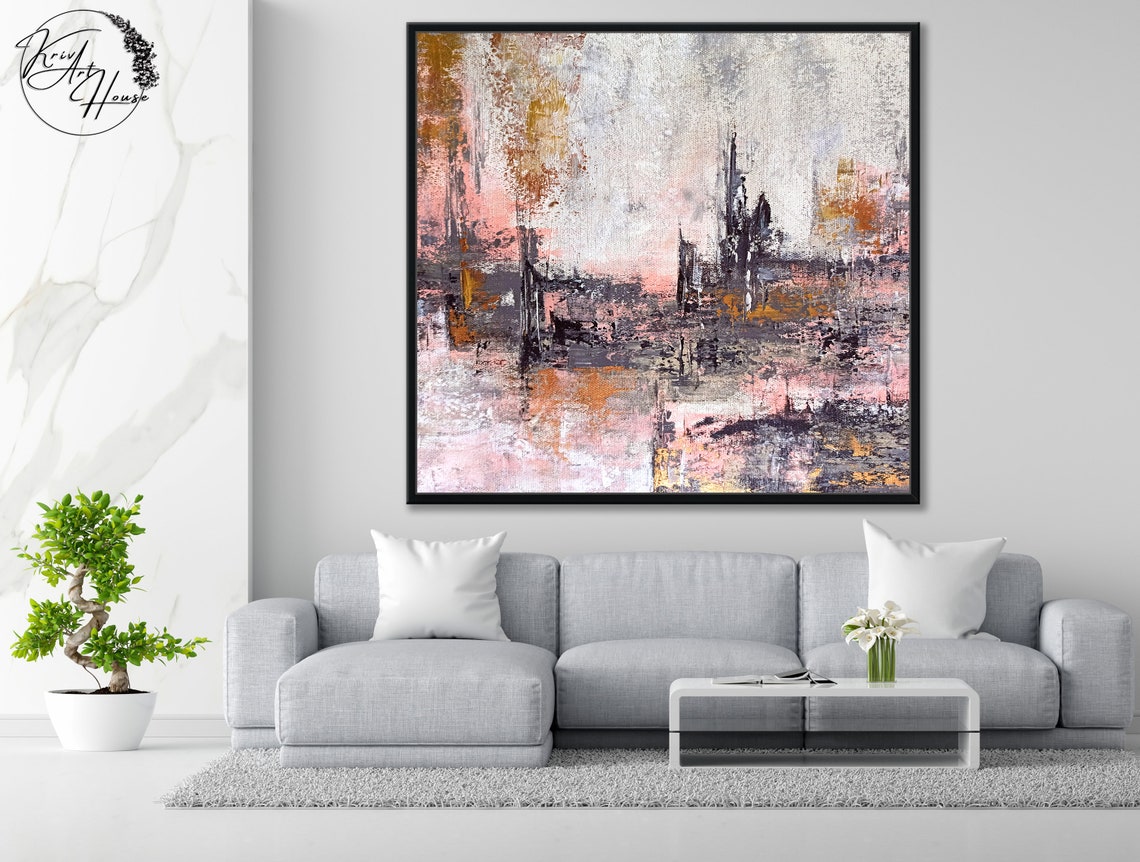 Blush Pink Gray Gold Soft Abstract Modern Square Wall Poster - Image 2