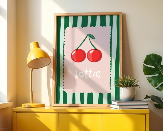 Cherry Print Personalised Kids Nursery Art Only Nursery Bedroom Art Cherry Nursery Kids Room