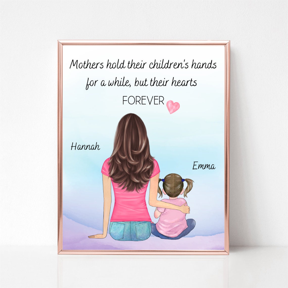 Mother and Daughter Hearts Forever Sentimental Portrait Poster