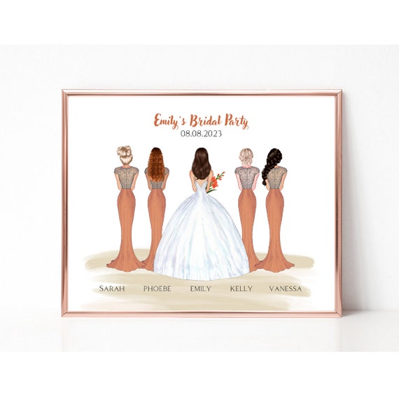 Bride With Four Bridesmaids Personalized Wedding Date Poster
