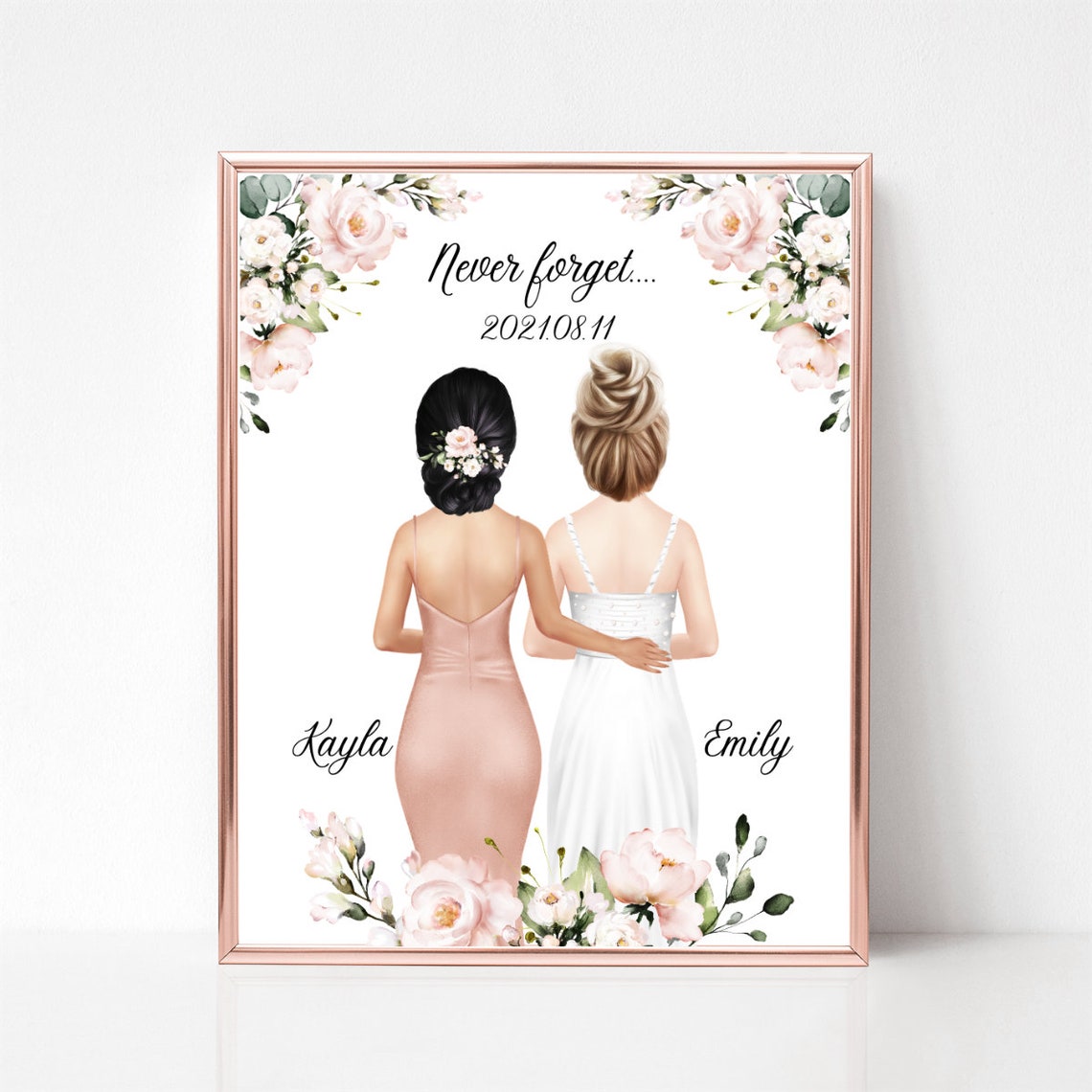 Never Forget Wedding Date Bride and Bridesmaid Floral Gift Poster - Image 3