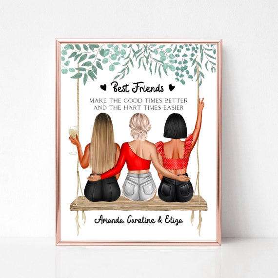 Three Best Friends Garden Swing Better Times Quote Illustration Poster