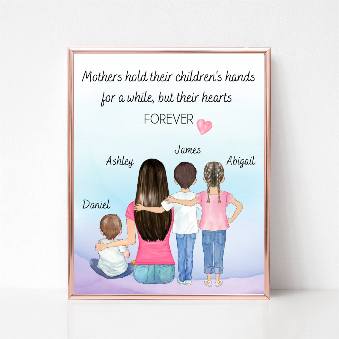 Mom With Four Children Mothers Hold Their Childrens Hands Poster