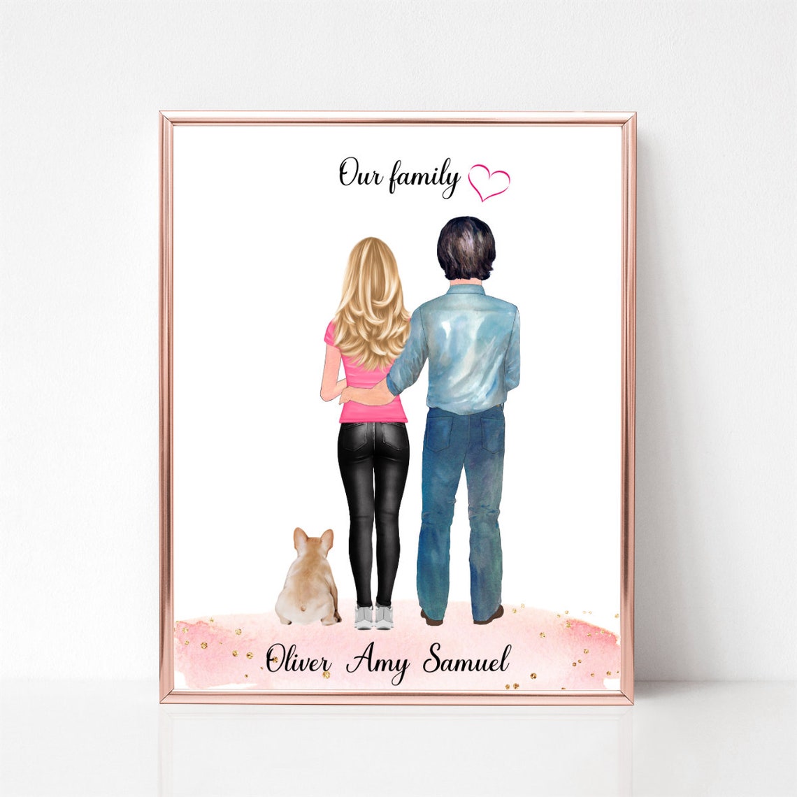 Our Family Couple With Black and White Dog Custom Name Poster - Image 2