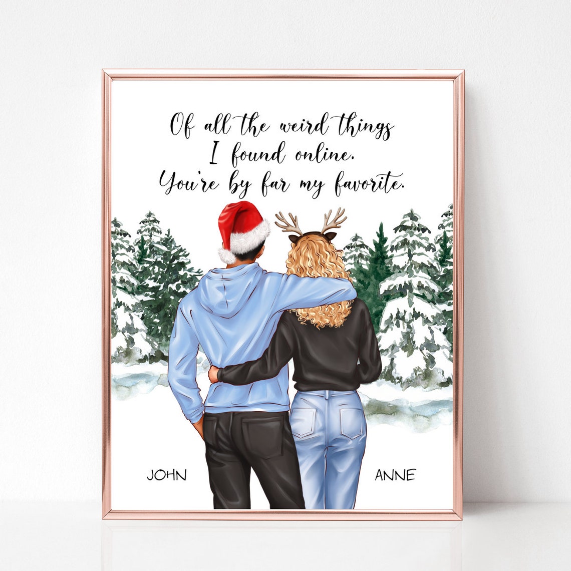 Funny Christmas Couple in Santa Hats Snowy Forest Quote Poster - Image 2