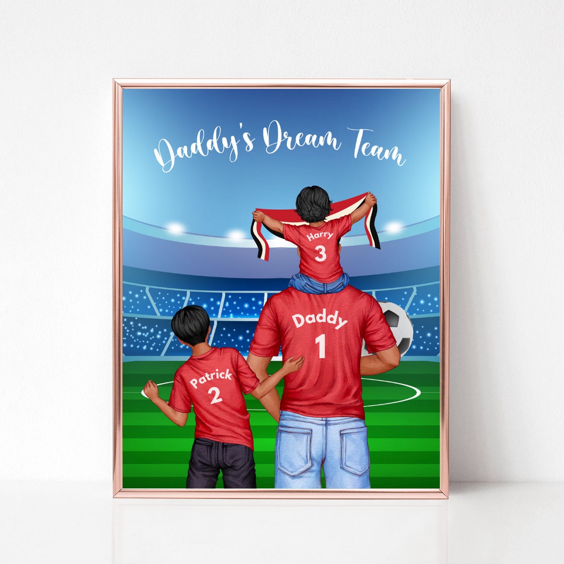 Daddy's Dream Team Soccer Dad and Kids in Red Jerseys Poster - Image 4
