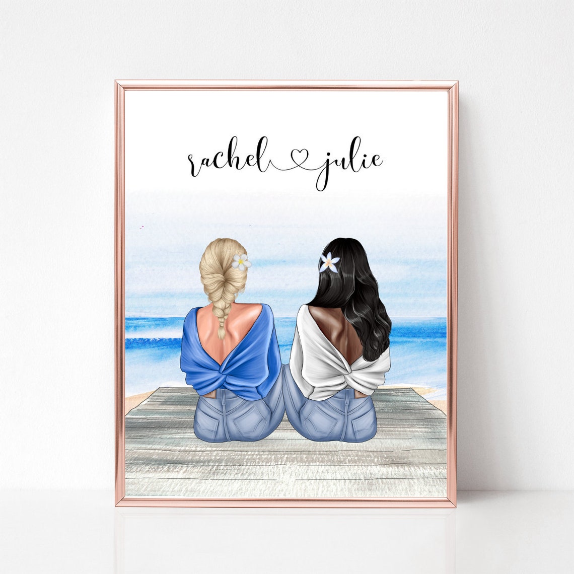Two Friends Sitting On A Dock Looking At The Ocean Summer Poster - Image 2