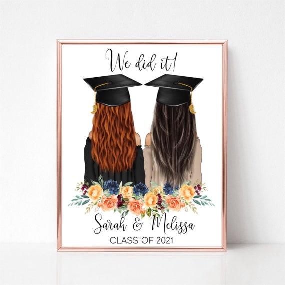 We Did It Graduation Best Friends Floral Rose Keepsake Poster