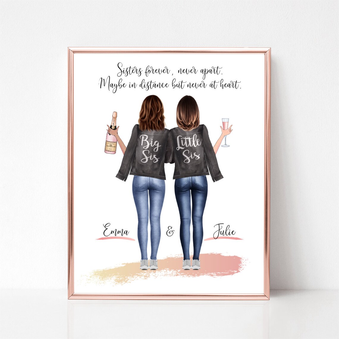 Big Sis Little Sis Sisters Forever Never Apart Quote Poster Gift