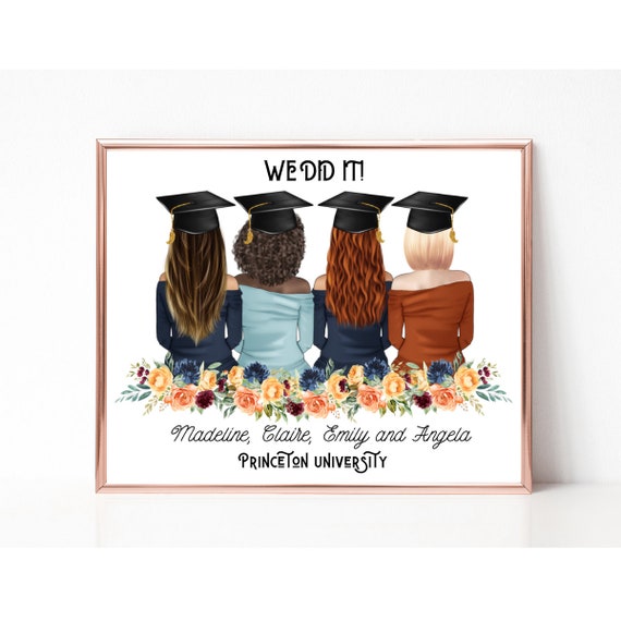 We Did It College Graduation Friends Floral Wreath Keepsake Poster