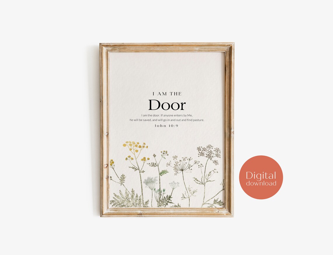 John 10:9 I Am The Door Wildflower Botanical Christian Bible Verse Poster - Image 3