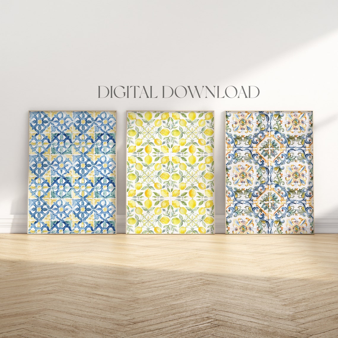 Santorini Mediterranean Tile Pattern Gallery Wall Art Set of 6 - Image 2