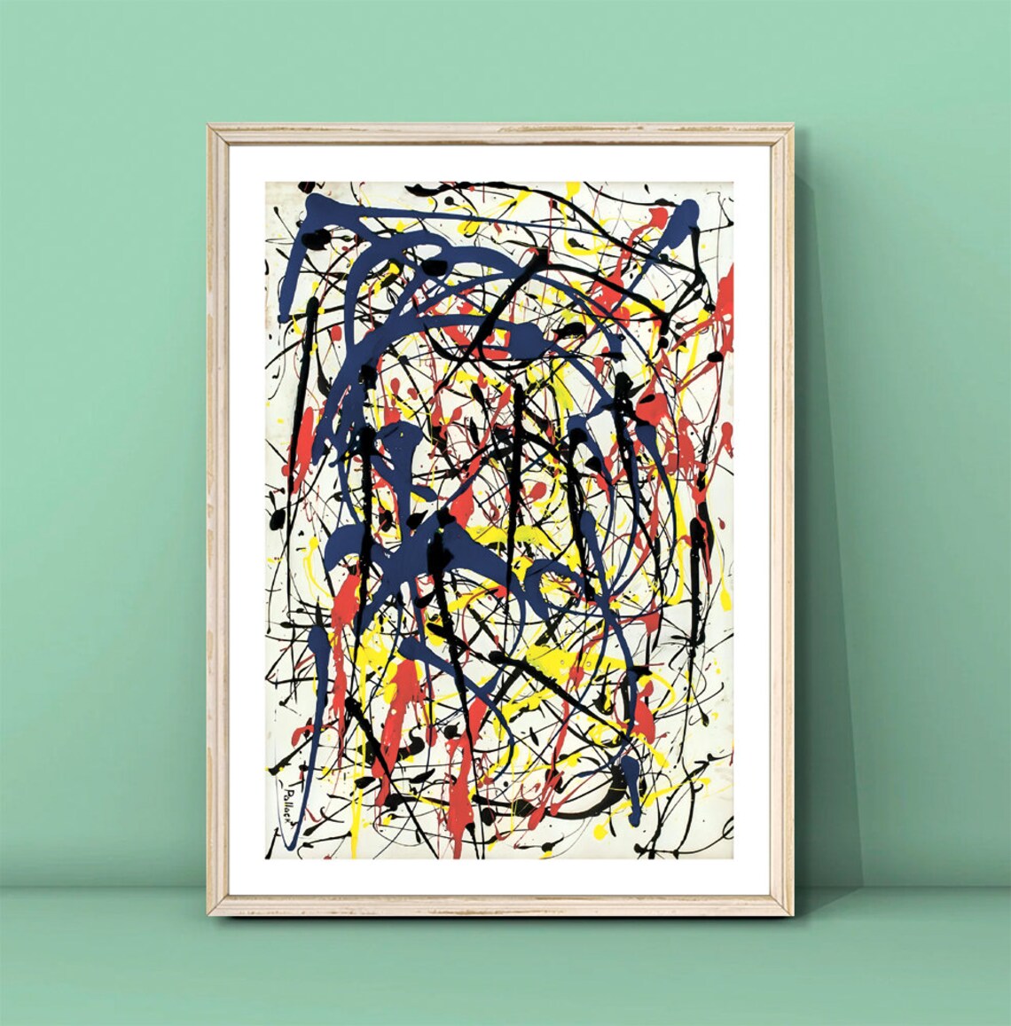 Jackson Pollock Blue Red Yellow Drip Abstract Poster Vintage Wall Decor