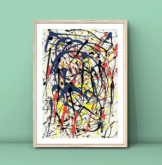 Jackson Pollock Blue Red Yellow Drip Abstract Poster Vintage Wall Decor