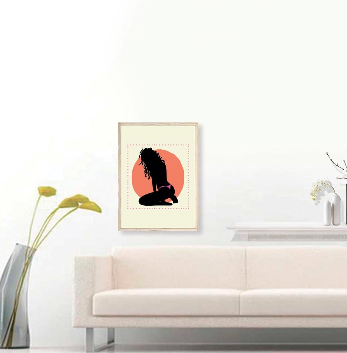 Kneeling Woman Silhouette Coral Circle Minimal Boho Art Poster - Image 3
