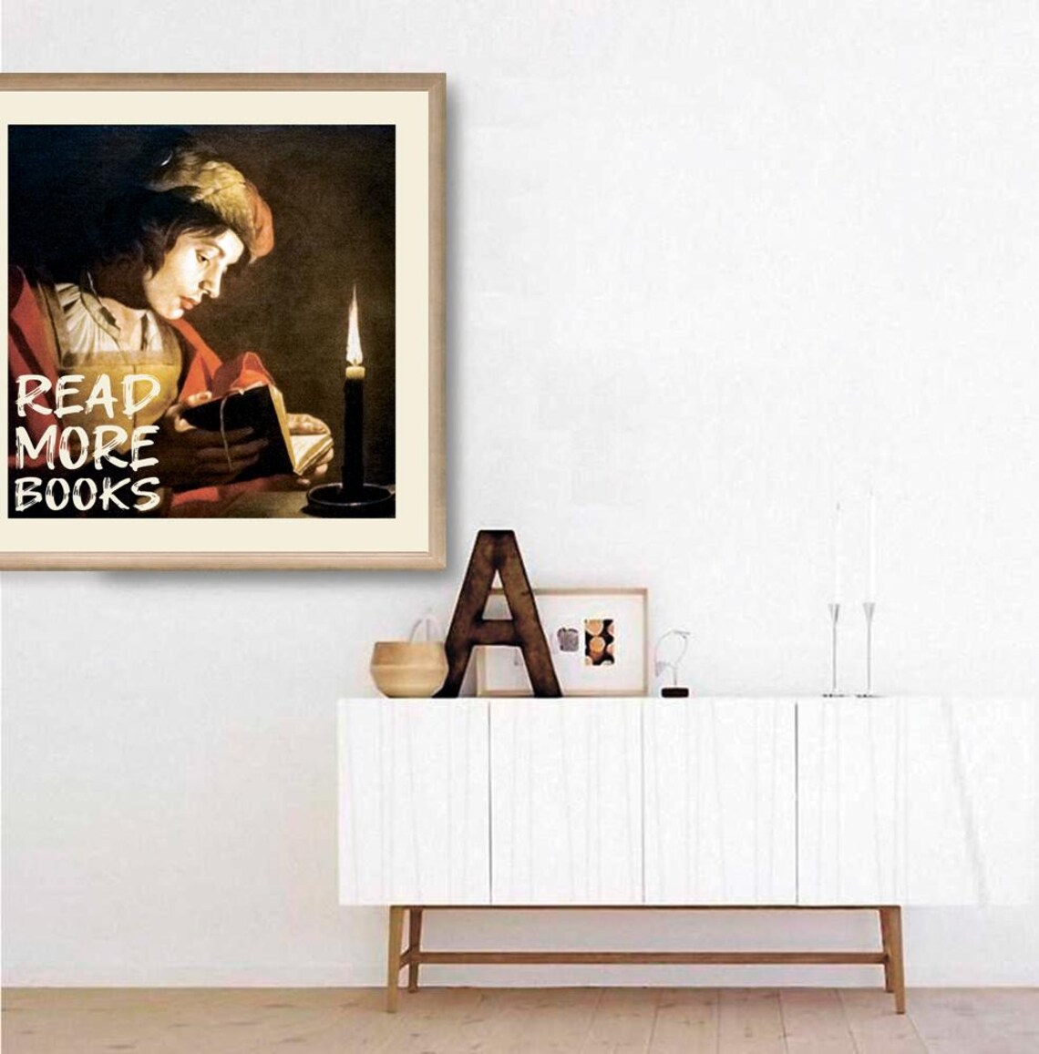 Read More Books Candlelit Vintage Reader Painting Quote Wall Print - Image 2