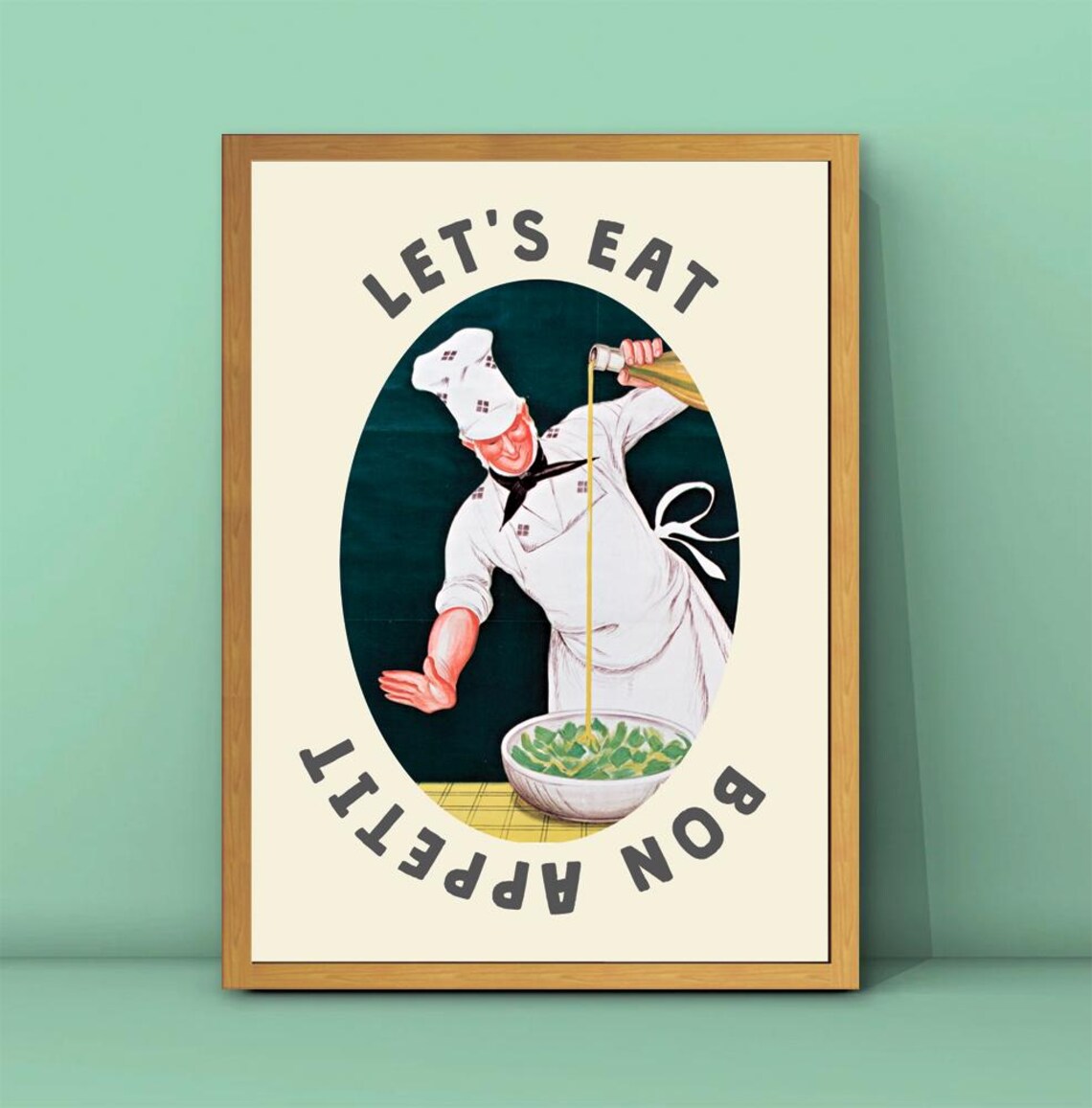Lets Eat Bon Appetit Vintage Chef Kitchen Decor Funny Art Poster