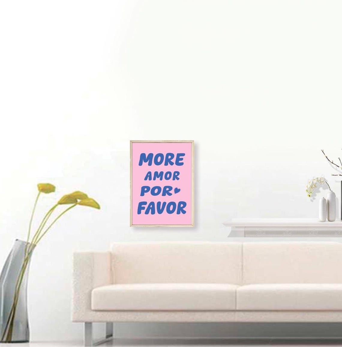 More Amor Por Favor Print Maximalist Poster More Amor Por Favor Wall Art Eclectic Wall Art Love Quote Blue And Pink Print - Image 3