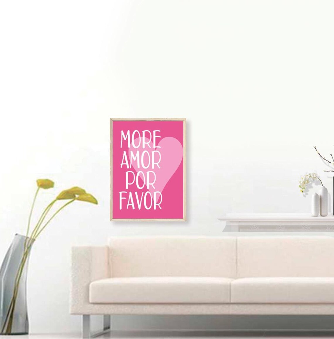 More Amor Por Favor Hot Pink Heart Maximalist Love Quote Print - Image 3