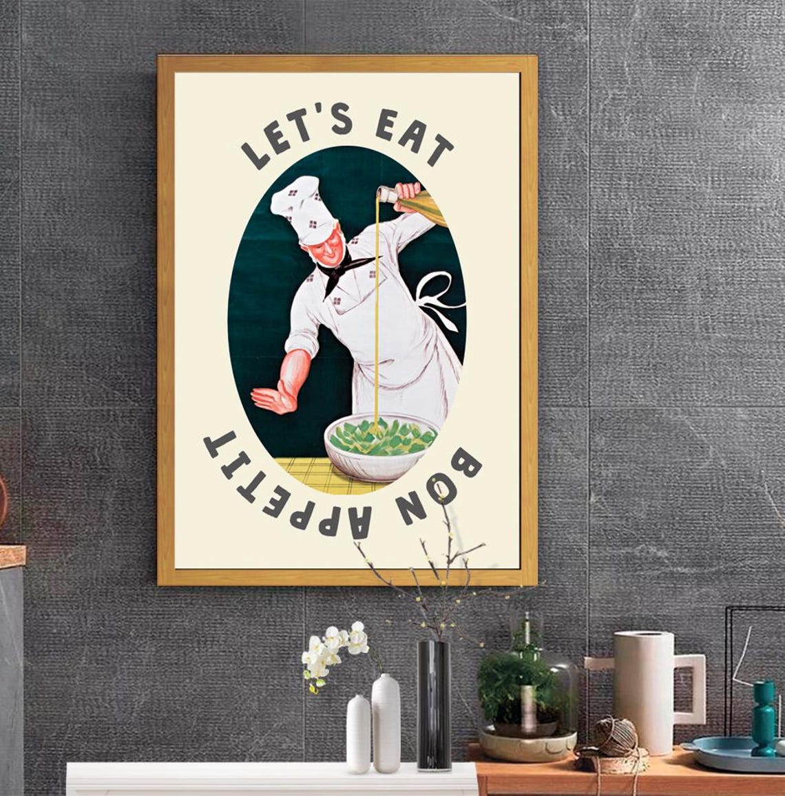 Lets Eat Bon Appetit Vintage Chef Kitchen Decor Funny Art Poster - Image 2