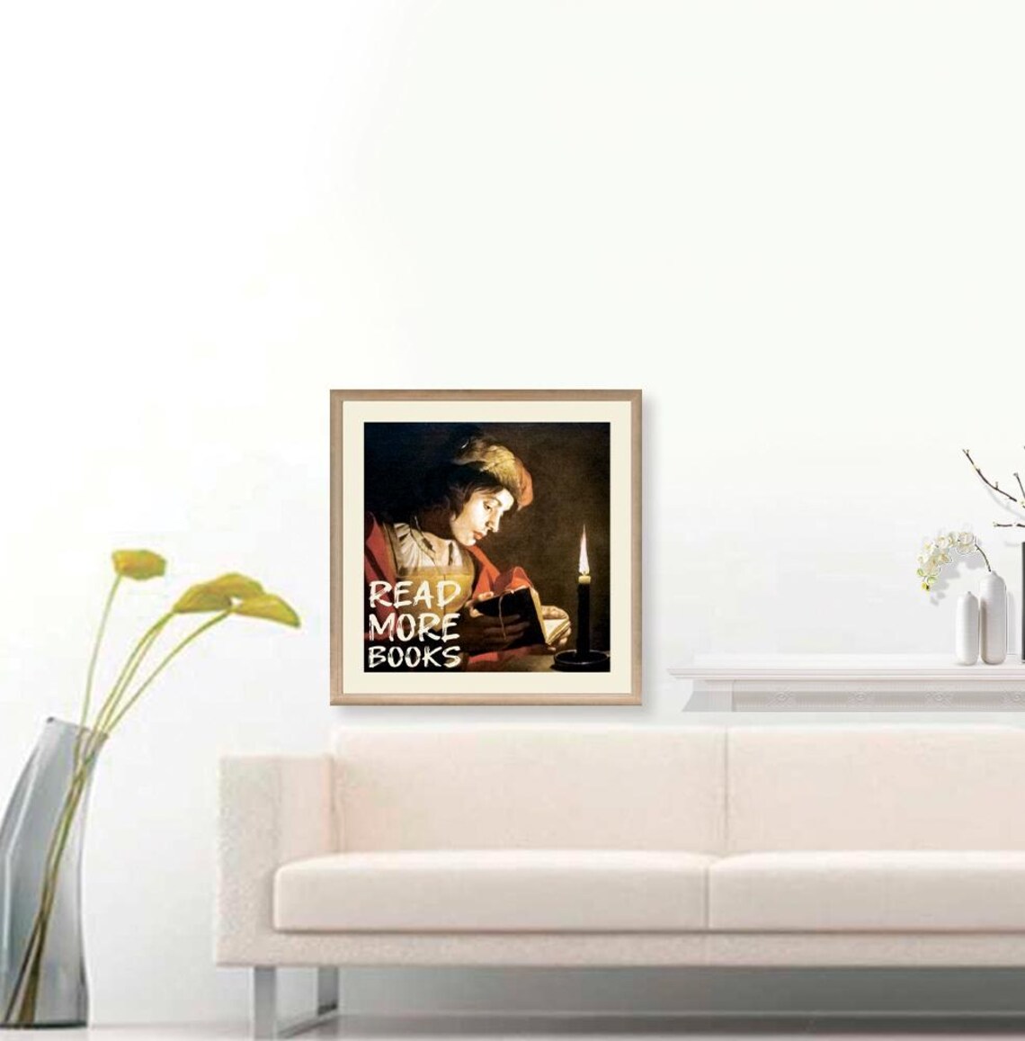 Read More Books Candlelit Vintage Reader Painting Quote Wall Print - Image 3