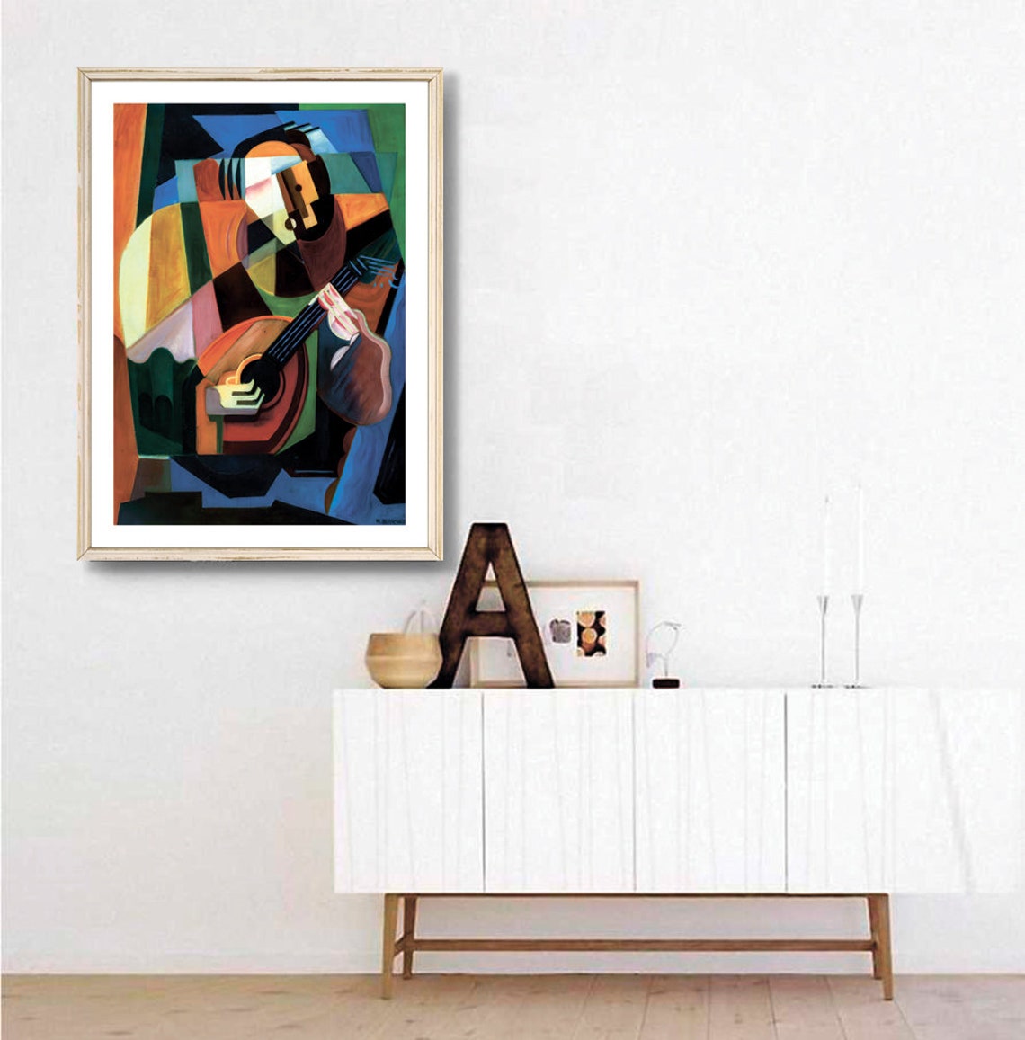 Bold Cubist Guitar Player Abstract Geometric Musician Art Poster - Image 3