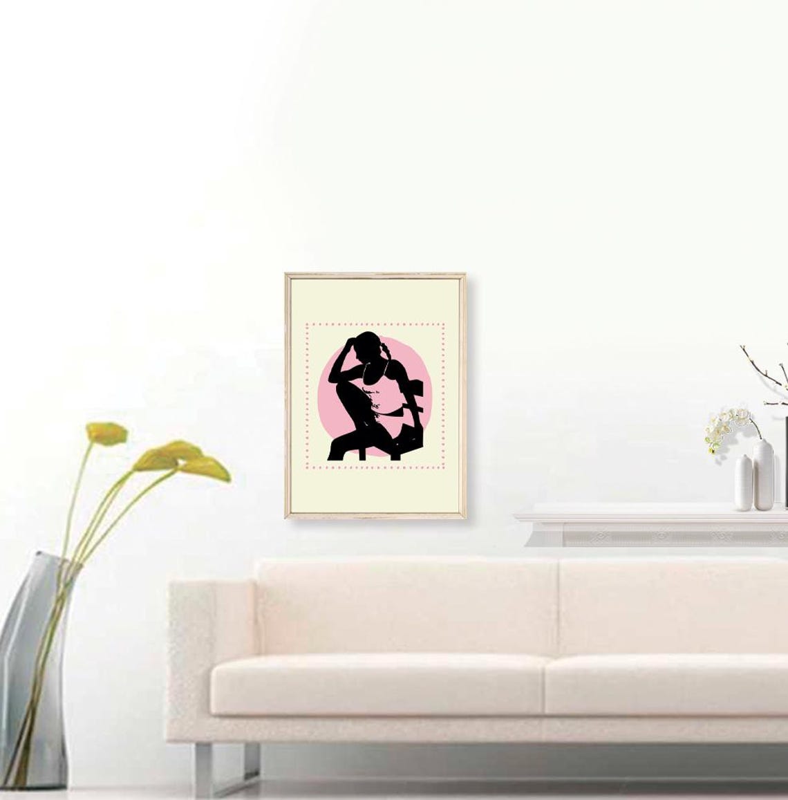 Woman Silhouette Seated Adjusting Hair Pink Boho Art Decor Poster - Image 3